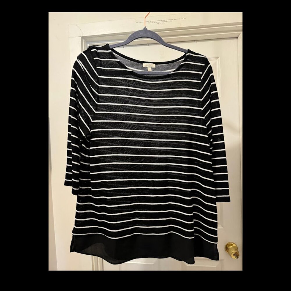 Black & White Talbots Size PL 3/4 Length Sleeve Tunic